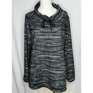 T By Talbots XL Womens Black White Striped Pullover Drawstring Cowl Neck  UPF 50
